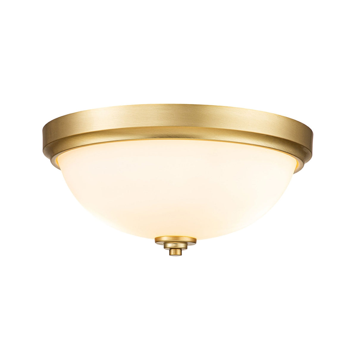 A close-up view of the Capulet flush mount ceiling light in an antique brass finish.