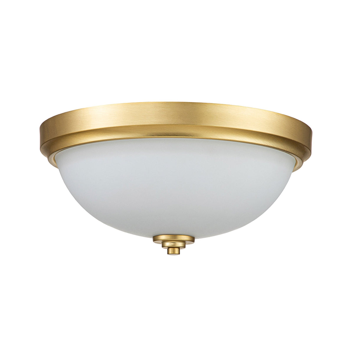A close-up view of the Capulet flush mount ceiling light in an antique brass finish.