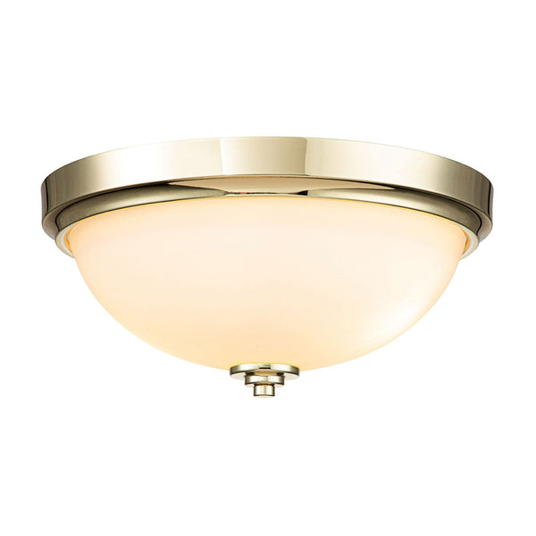 Malibu Flush Mount IP44 Ceiling Light in Polished Brass & Opal Etched Glass