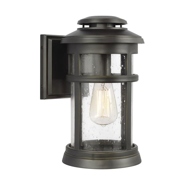 Newport IP44 Coastal Medium Wall Lantern in Antique Bronze with Clear Seeded Glass