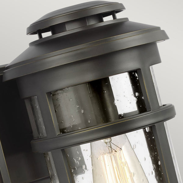 Newport IP44 Coastal Medium Wall Lantern in Antique Bronze with Clear Seeded Glass