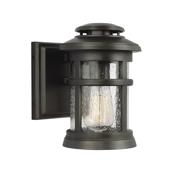 Newport IP44 Coastal Small Wall Lantern in Antique Bronze with Clear Seeded Glass