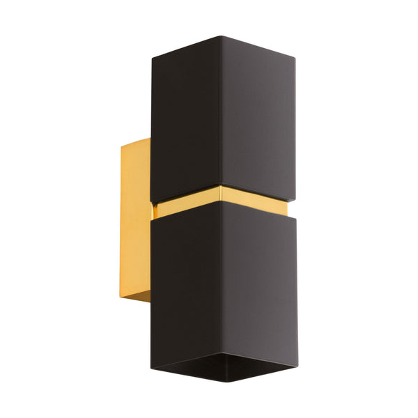 Passa Cube Up & Down Wall Light in Black with Gold Detailing