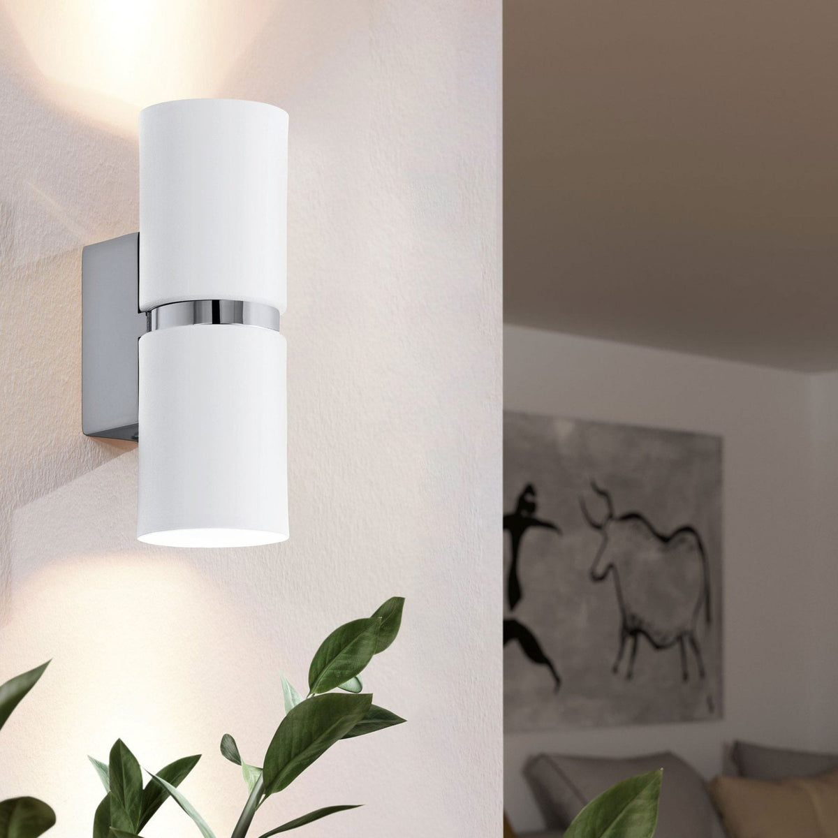 Passa Up & Down Wall Light in White with Chrome Detailing