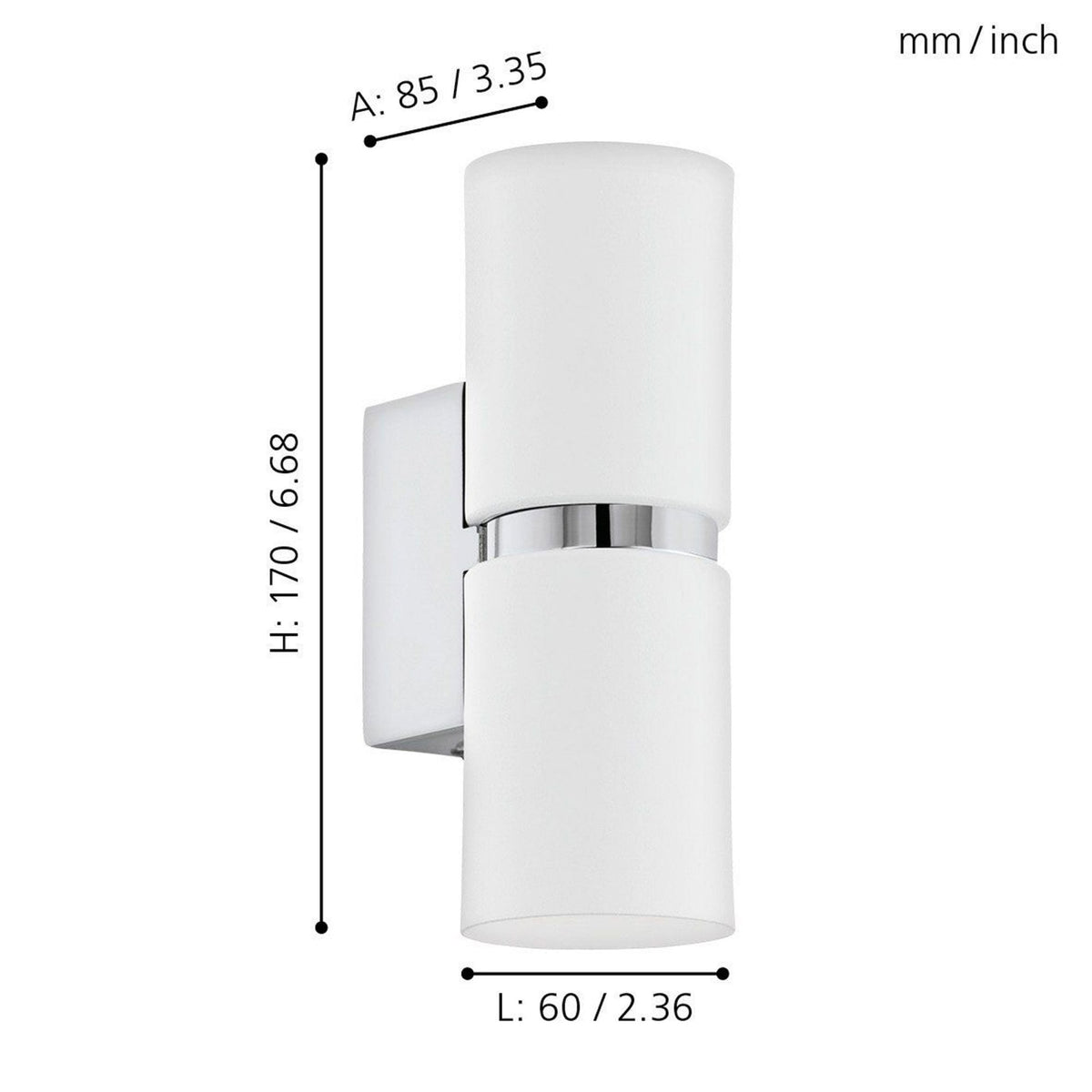 Passa Up & Down Wall Light in White with Chrome Detailing