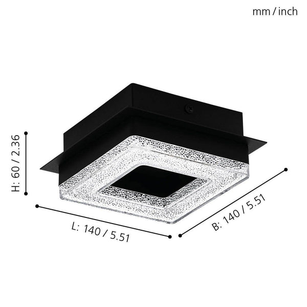 Fradelo Square LED Black & Crystal Ceiling or Wall Light