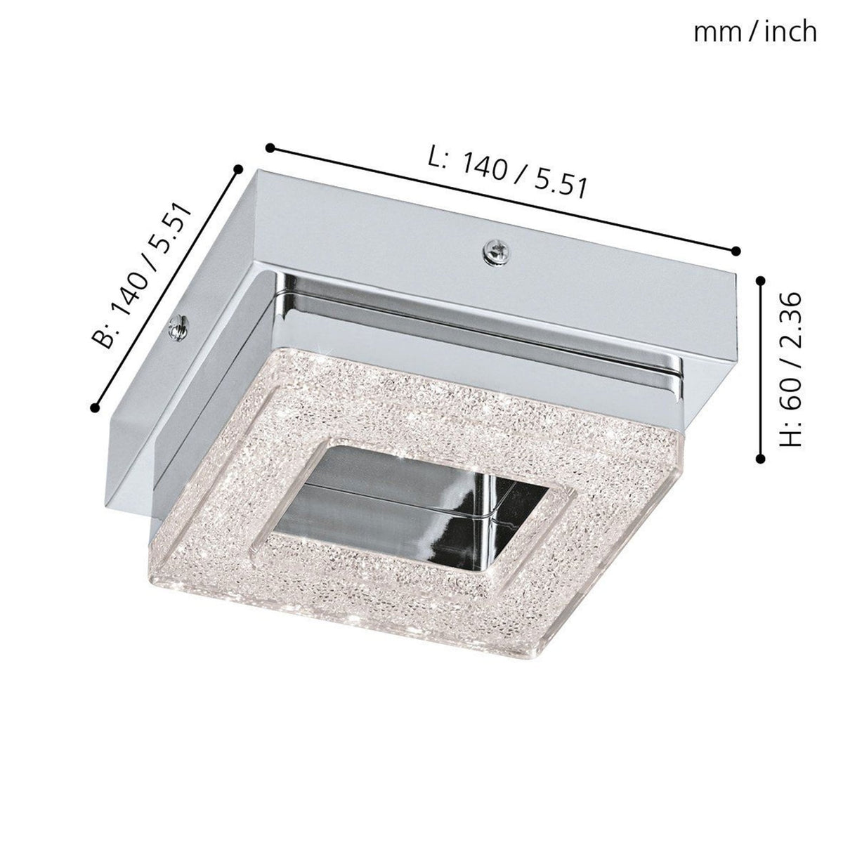 Fradelo Square LED Chrome & Crystal Ceiling or Wall Light
