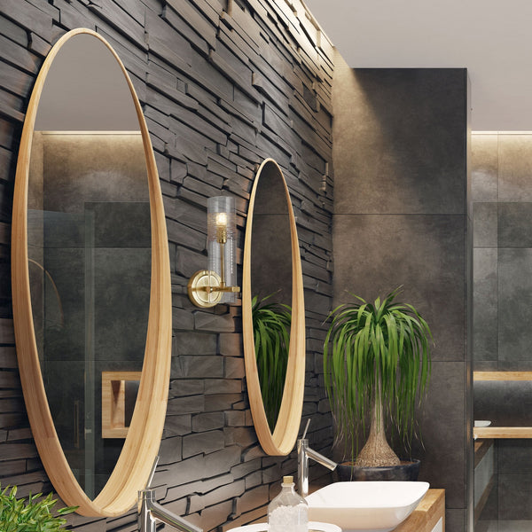 Scope IP44 Bathroom Wall Light In Satin Brass With Etched Glass Shade