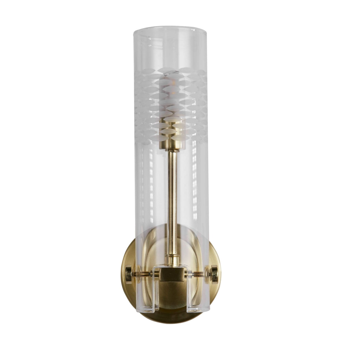 Scope IP44 Bathroom Wall Light In Satin Brass With Etched Glass Shade