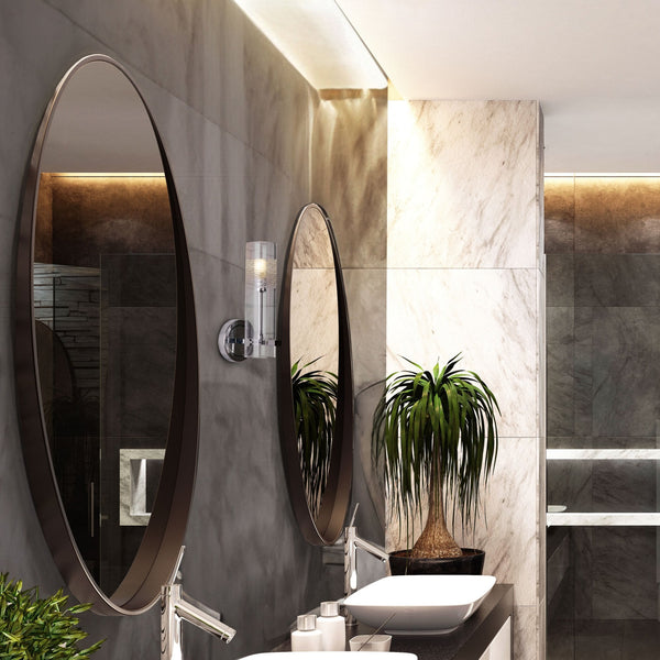 Scope IP44 Bathroom Wall Light In Polished Chrome With Etched Glass Shade