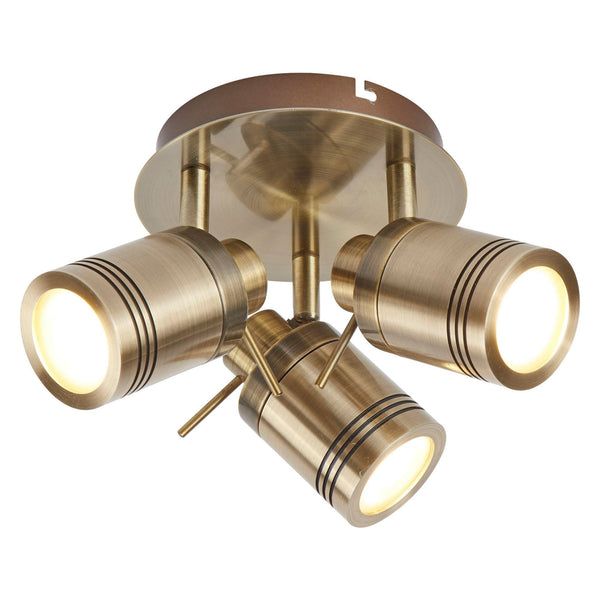 Samson Triple Round Adjustable IP44 Bathroom Spotlight in Antique Brass