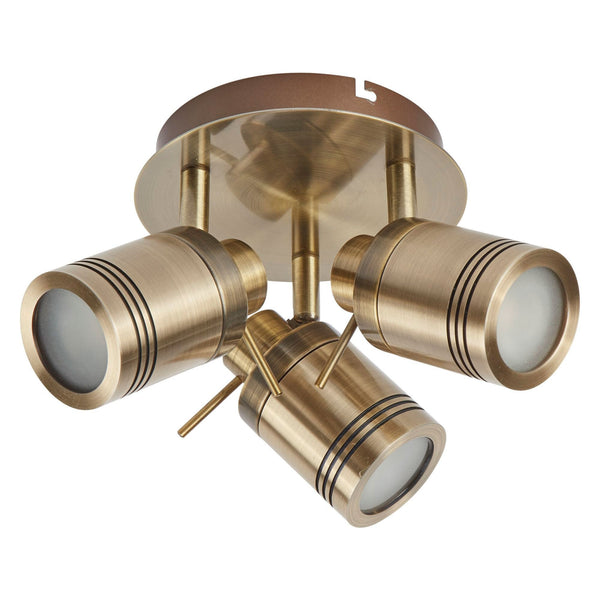 Samson Triple Round Adjustable IP44 Bathroom Spotlight in Antique Brass
