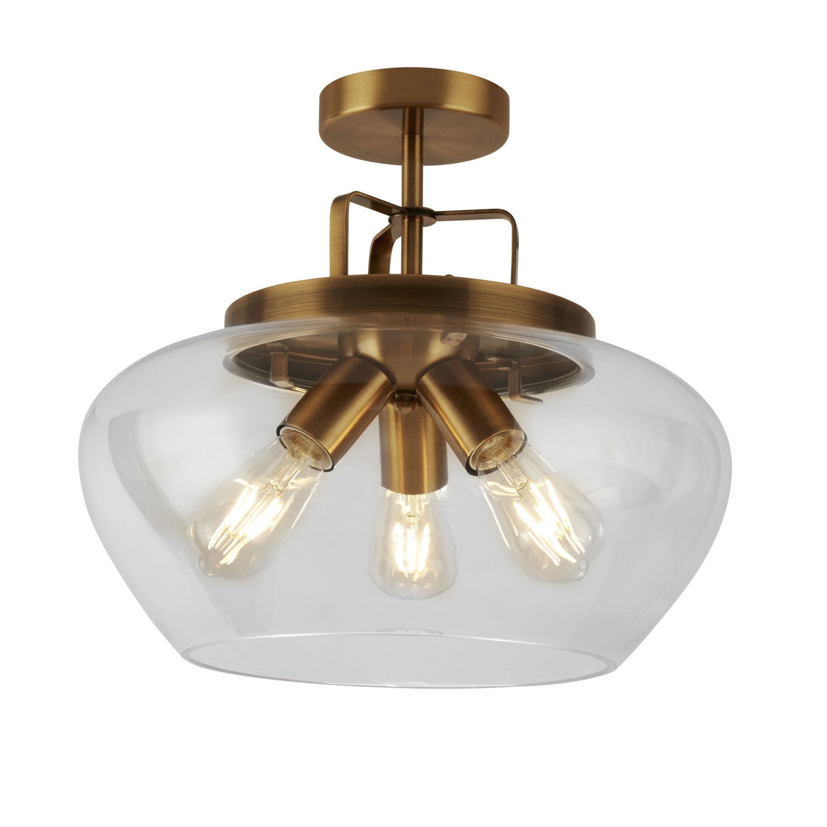 Boule Semi Flush Ceiling Light In Bronze With Clear Glass Shade