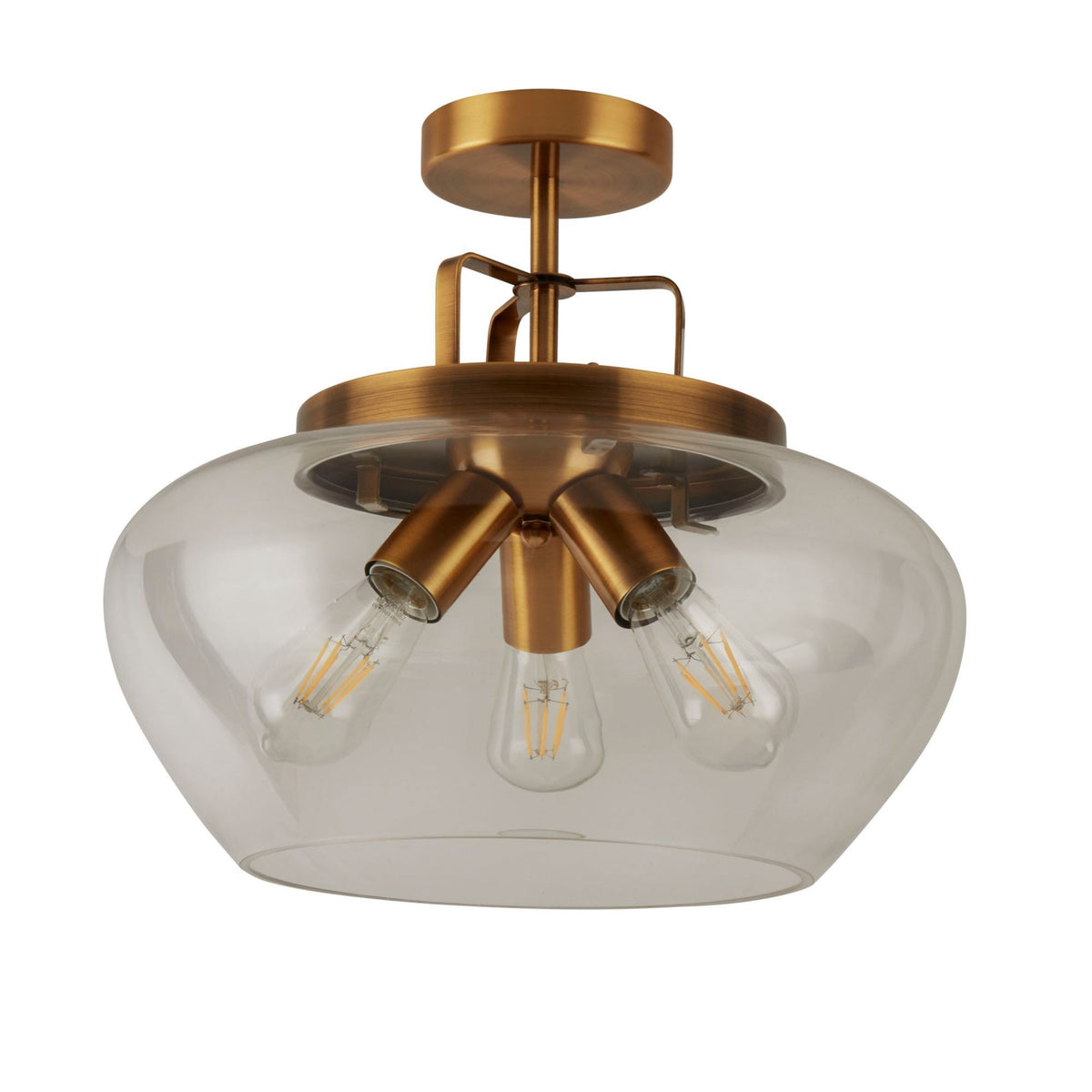 Boule Semi Flush Ceiling Light In Bronze With Clear Glass Shade
