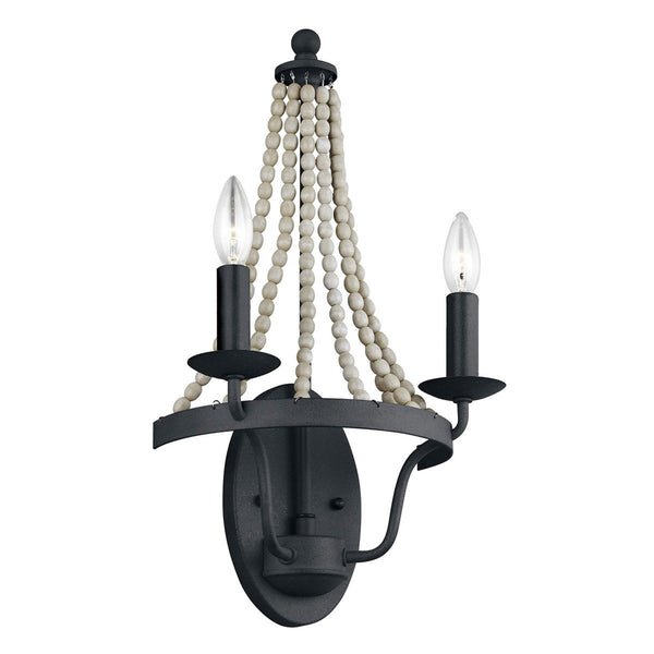 Nori Two Arm Wall Light in Dark Weathered Zinc with Driftwood Grey Beads