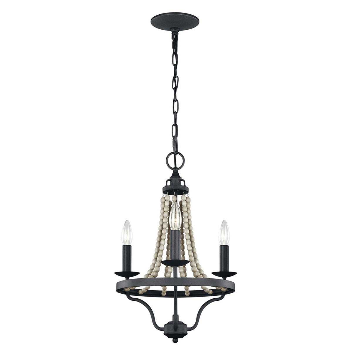 Nori Three Light Chandelier in Dark Weathered Zinc with Driftwood Grey Beads