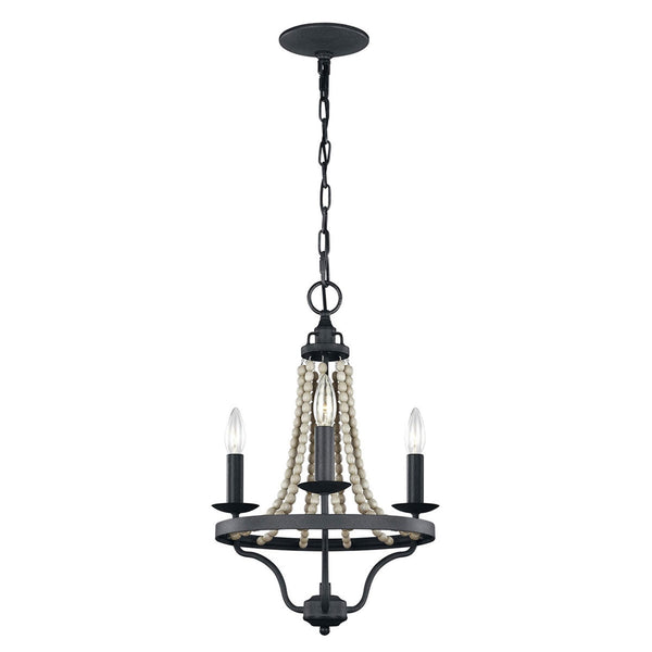 Nori Three Light Chandelier in Dark Weathered Zinc with Driftwood Grey Beads