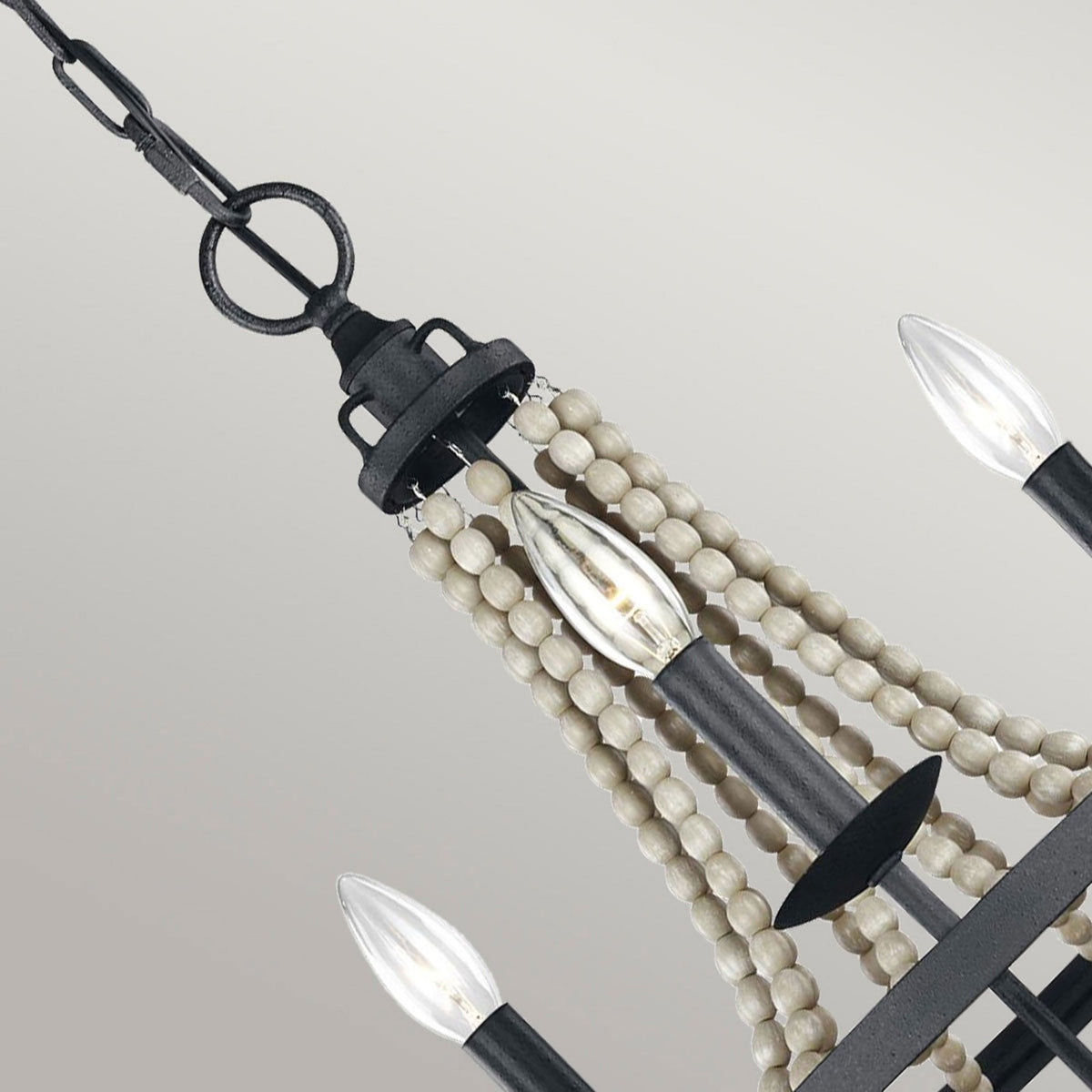 Nori Three Light Chandelier in Dark Weathered Zinc with Driftwood Grey Beads