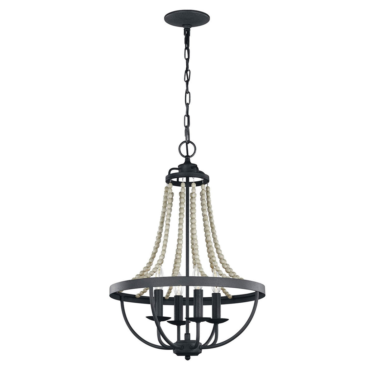 Nori Four Light Chandelier in Dark Weathered Zinc with Driftwood Grey Beads