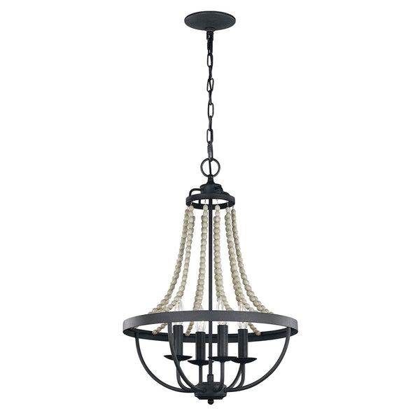 Nori Four Light Chandelier in Dark Weathered Zinc with Driftwood Grey Beads