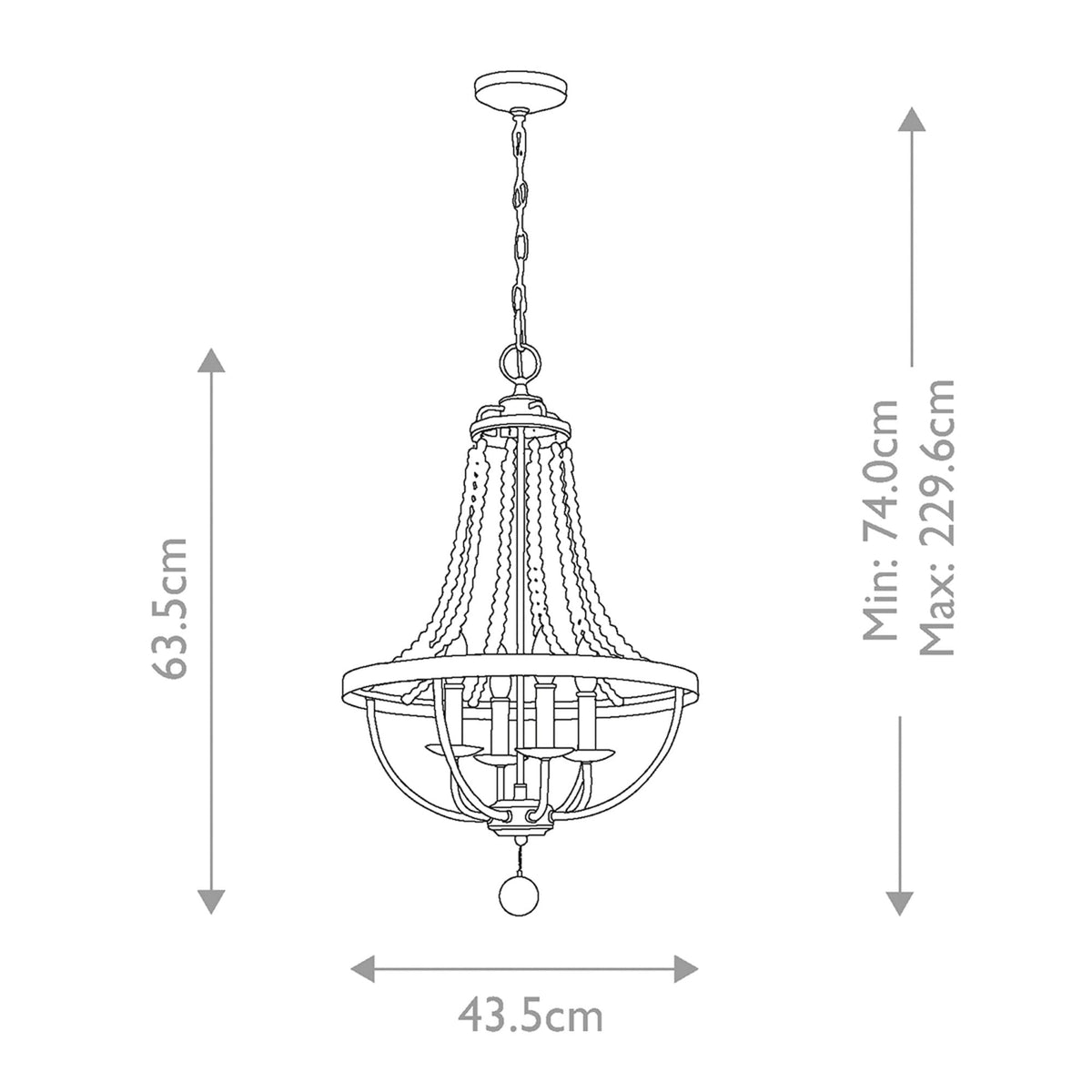 Nori Four Light Chandelier in Dark Weathered Zinc with Driftwood Grey Beads