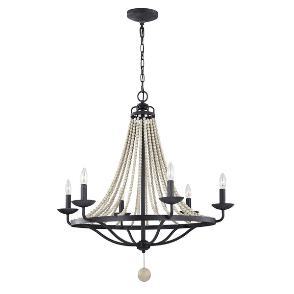 Nori Six Light Chandelier in Dark Weathered Zinc with Driftwood Grey Beads