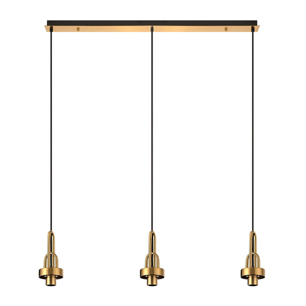 Atherington 3 Drop Linear E27 Suspension Kit in Polished Brass Gold & Matt Black