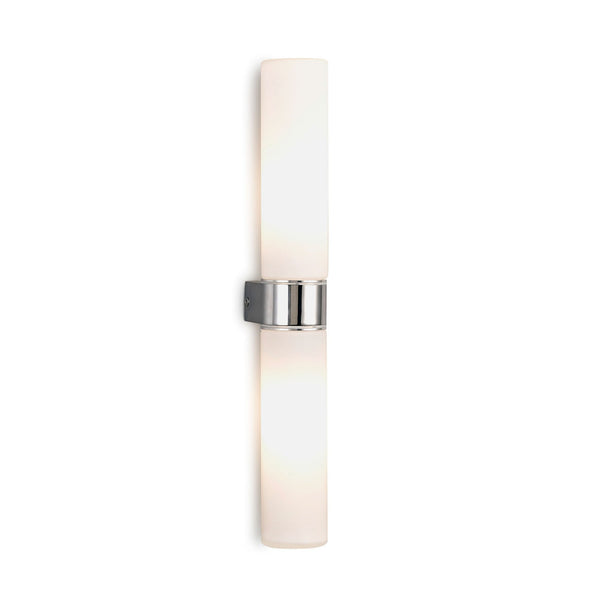 Tasso IP44 Twin Bathroom Wall Light In Chrome With Opal Glass Shades