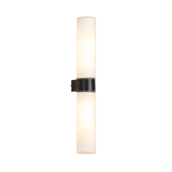 Tasso IP44 Twin Bathroom Wall Light In Satin Black With Opal Glass Shades