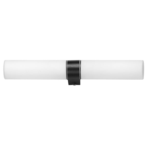 Tasso IP44 Twin Bathroom Wall Light In Satin Black With Opal Glass Shades
