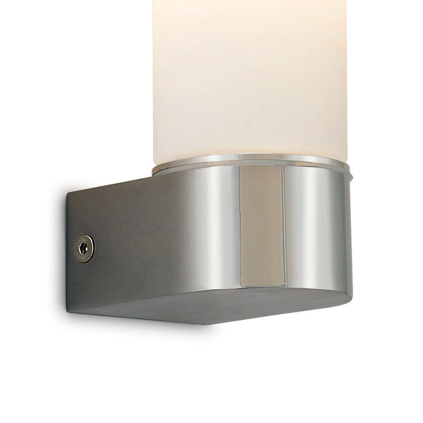 Tasso IP44 Single Bathroom Wall Light In Chrome With Opal Glass Shade
