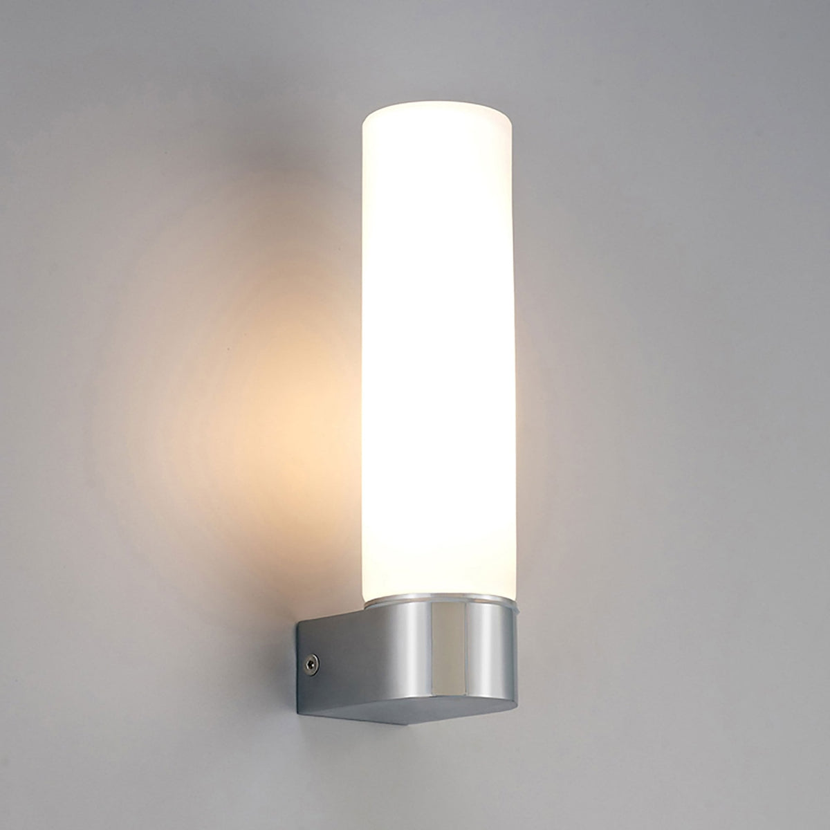 Tasso IP44 Single Bathroom Wall Light In Chrome With Opal Glass Shade