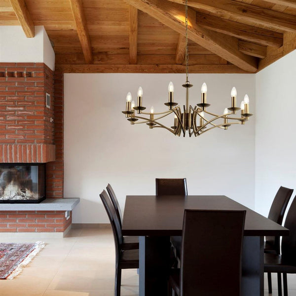 Ascot Twelve Light Pendant in Antique Brass