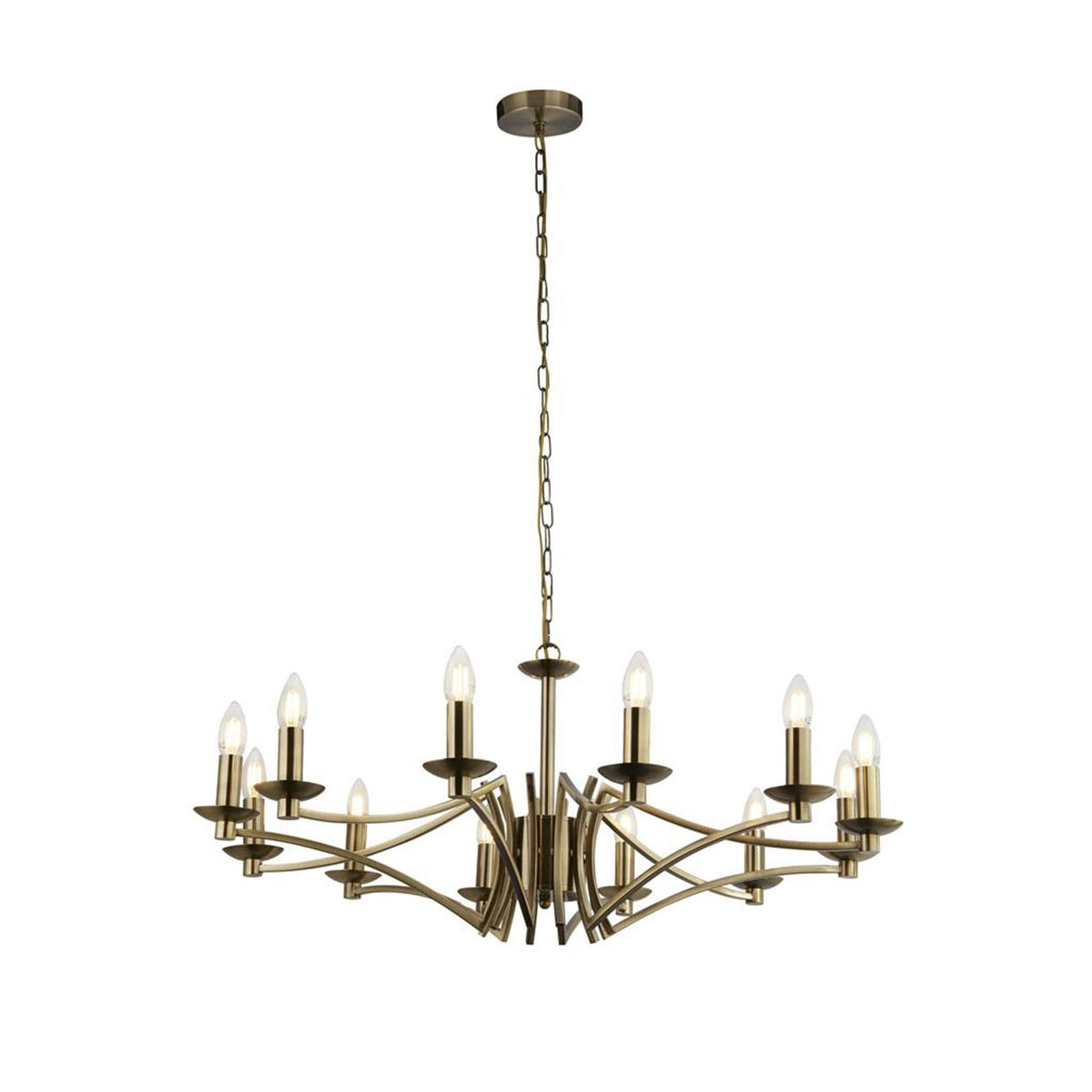 Ascot Twelve Light Pendant in Antique Brass