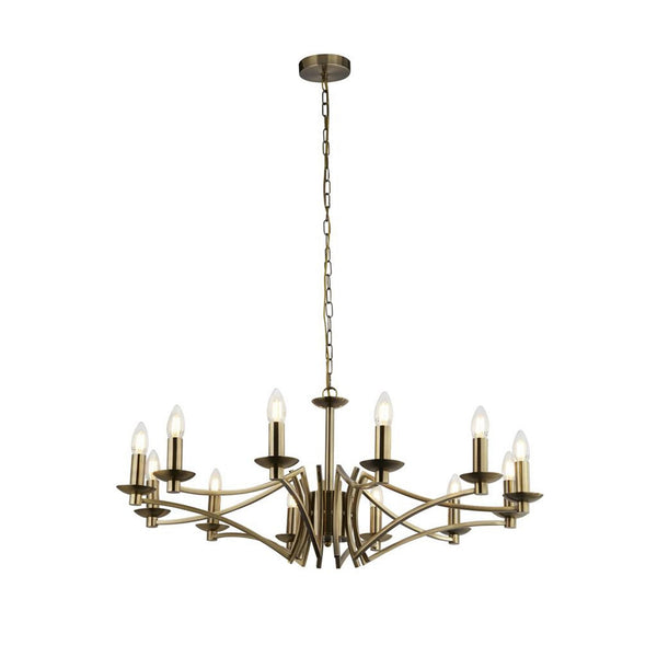Ascot Twelve Light Pendant in Antique Brass