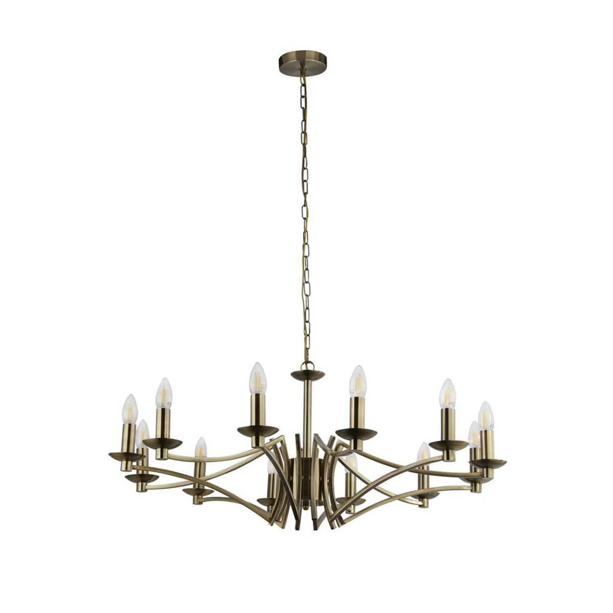Ascot Twelve Light Pendant in Antique Brass