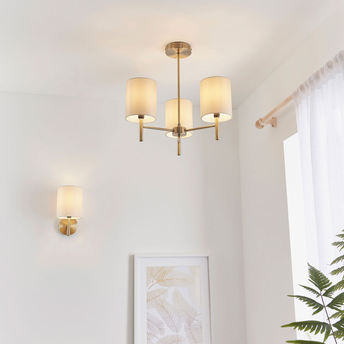 Brio Three Light Semi Flush Ceiling Light in Antique Brass
