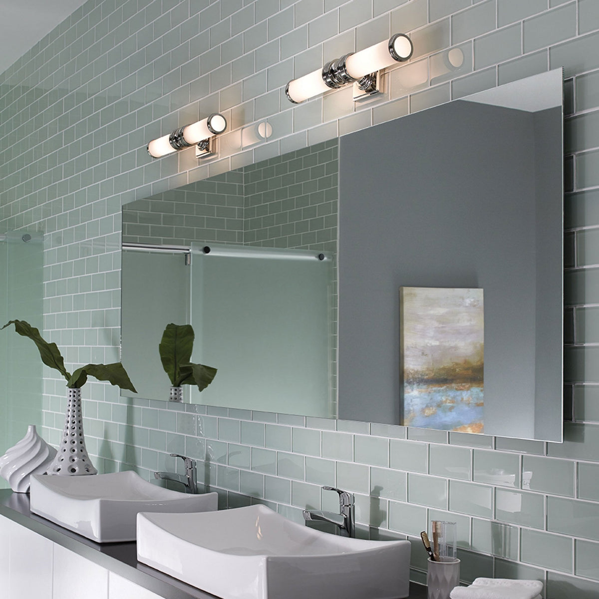 Payne Ornate IP44 Twin Wall Light in Polished Chrome & White Opal Glass Diffusers
