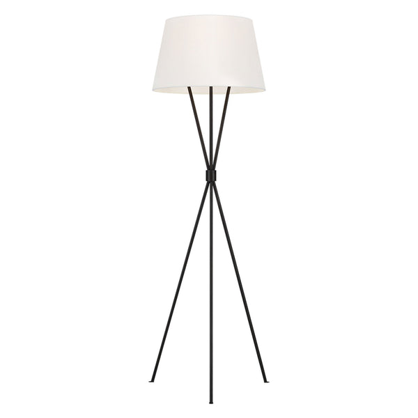Penny Tripod Floor Lamp in Aged Iron & White Linen Shade