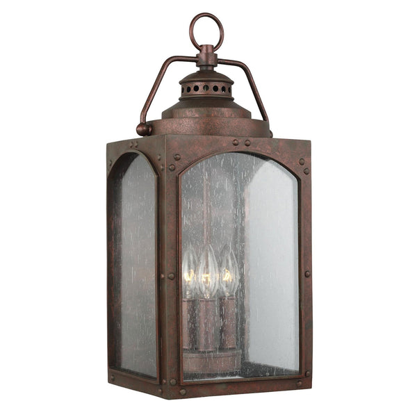 Randhurst Coastal Large Wall Lantern in Copper Oxide Finish and Seeded Glass