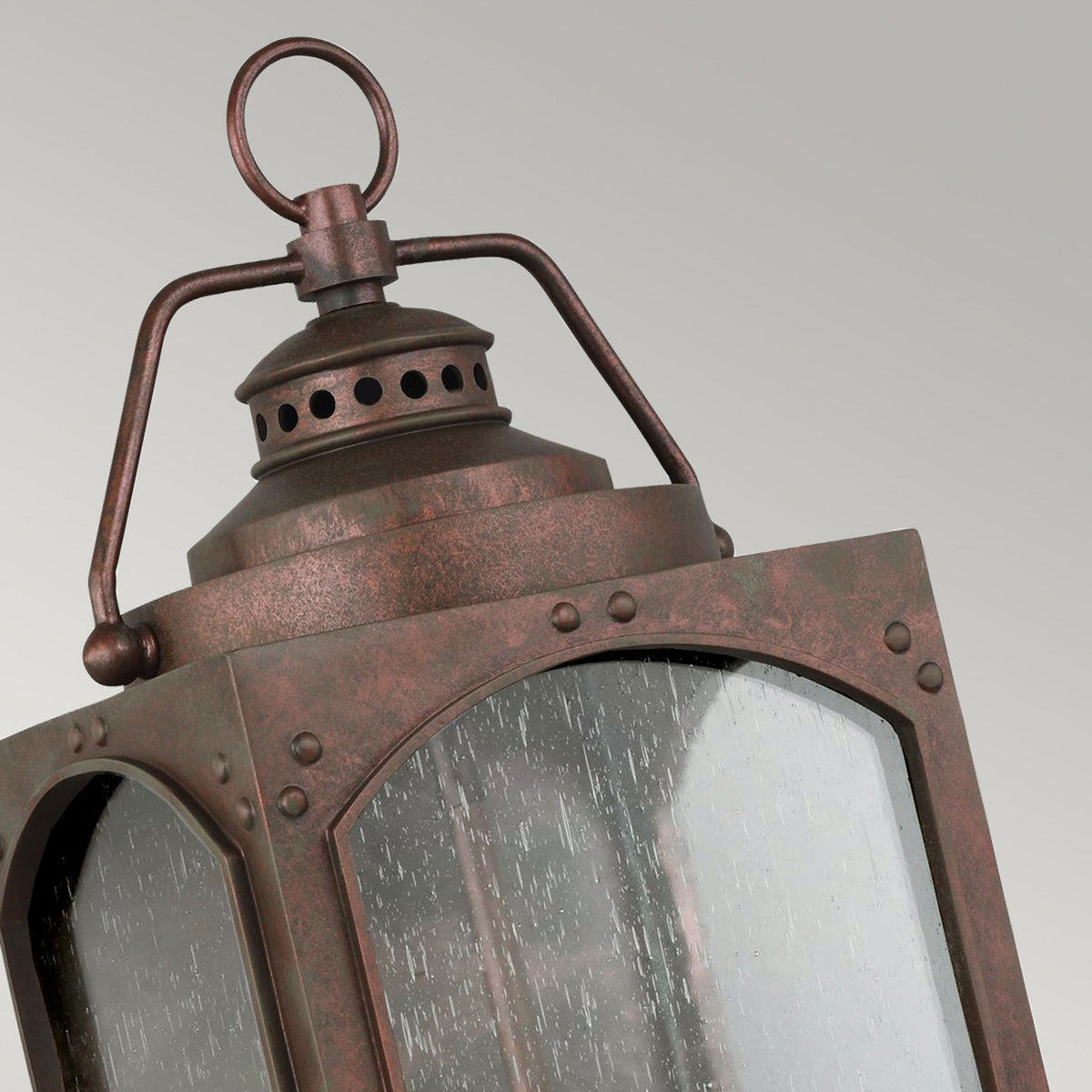 Randhurst Coastal Large Wall Lantern in Copper Oxide Finish and Seeded Glass