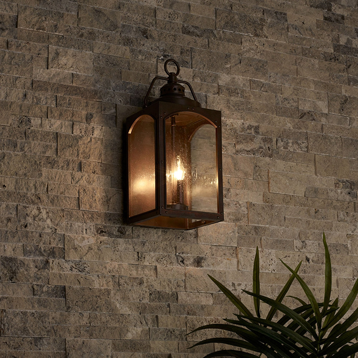 Randhurst Coastal Large Wall Lantern in Copper Oxide Finish and Seeded Glass