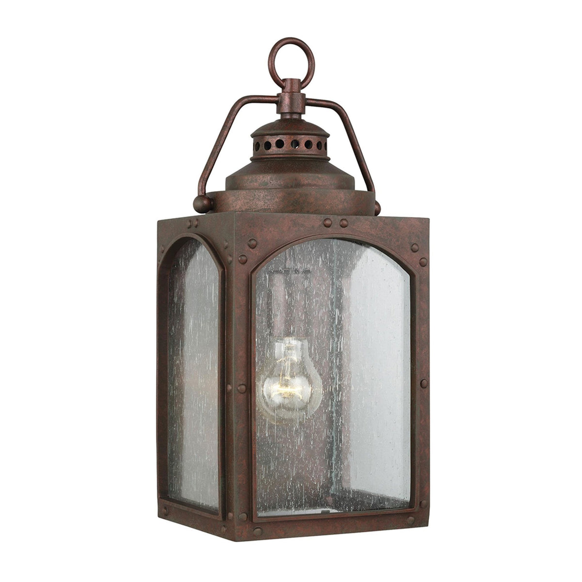 Randhurst Coastal Medium Wall Lantern in Copper Oxide Finish and Seeded Glass