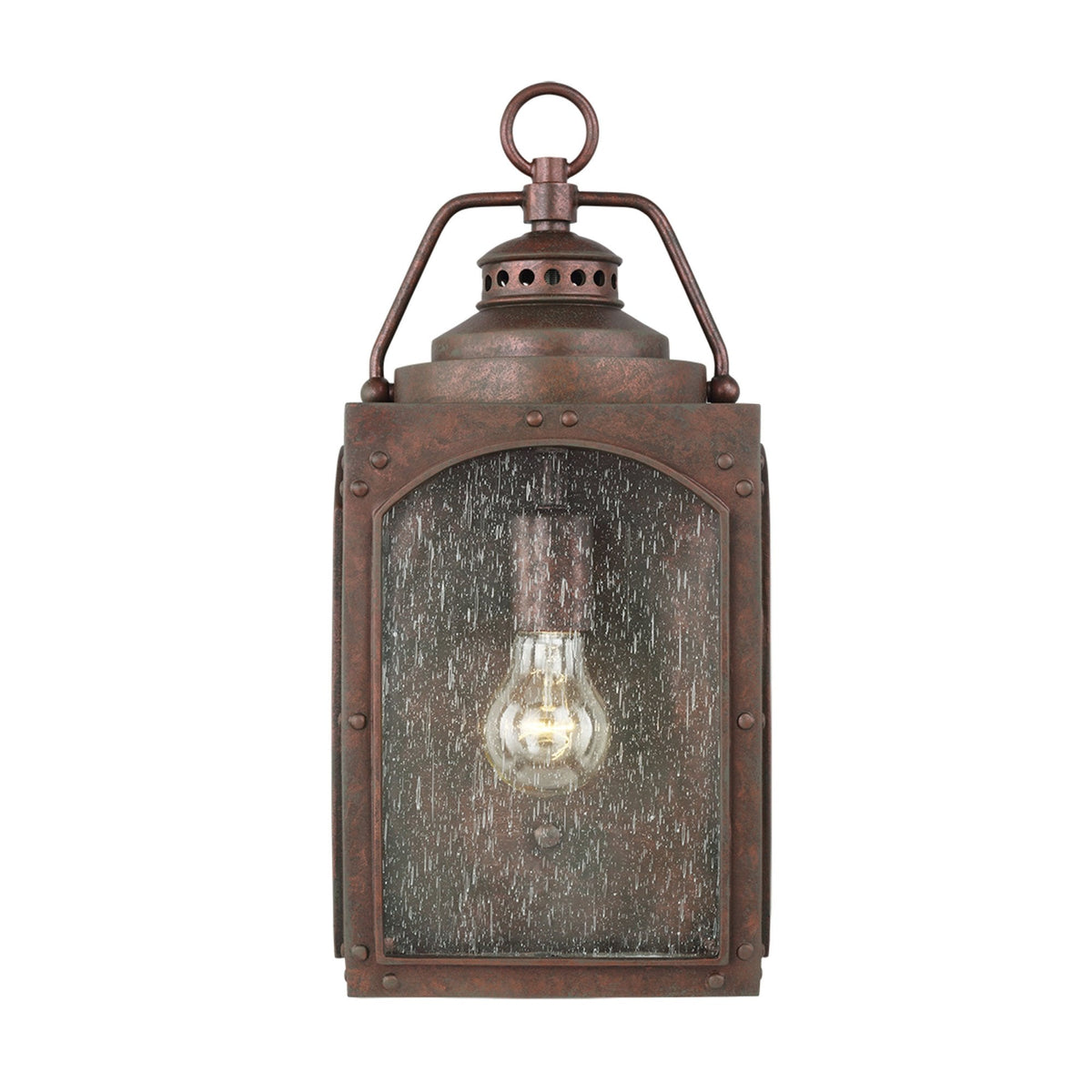 Randhurst Coastal Medium Wall Lantern in Copper Oxide Finish and Seeded Glass