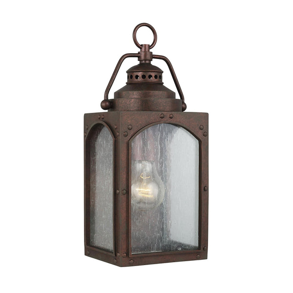 Randhurst Coastal Small Wall Lantern in Copper Oxide Finish and Seeded Glass