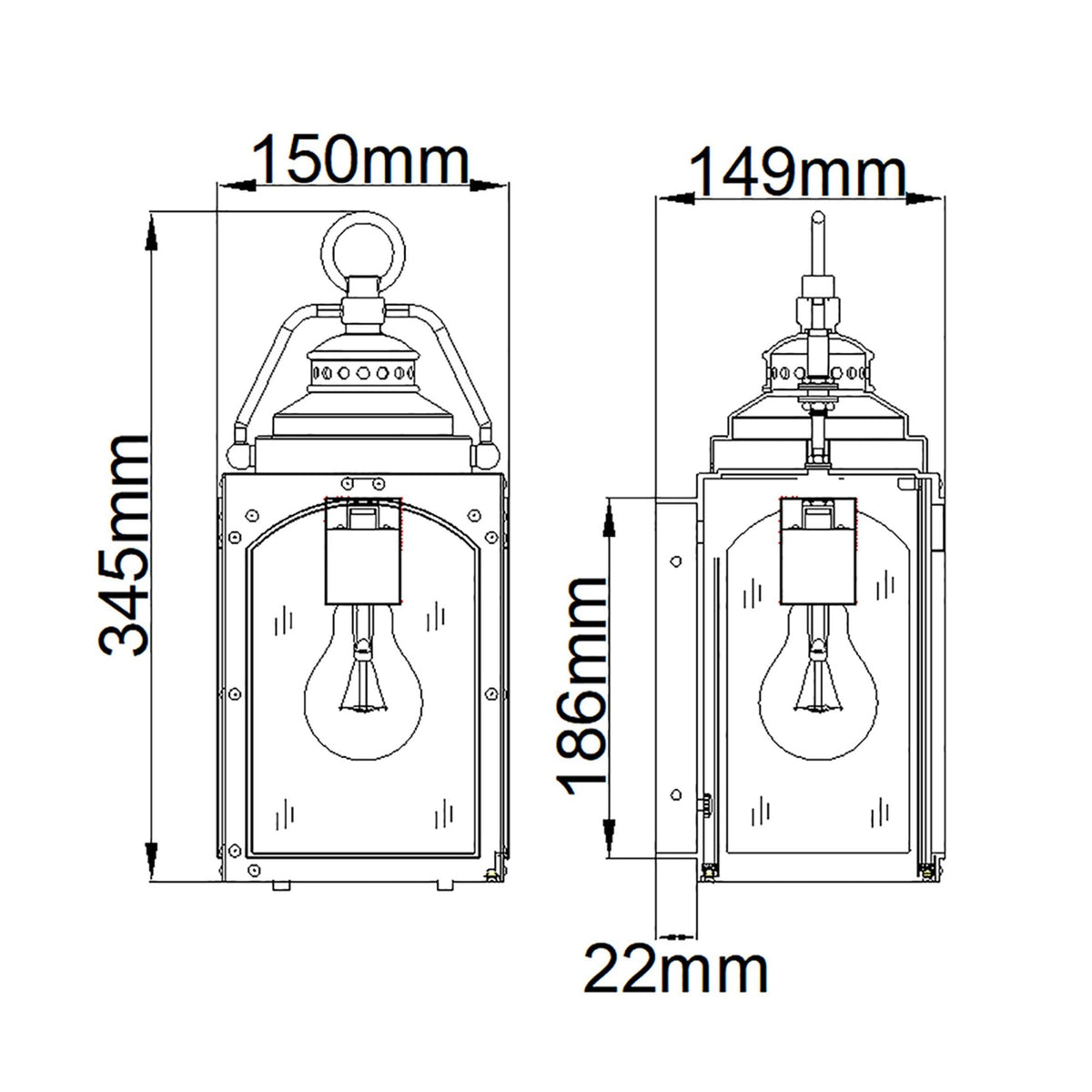 Randhurst Coastal Small Wall Lantern in Copper Oxide Finish and Seeded Glass