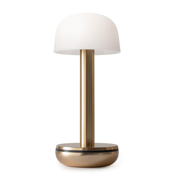 The Two IP65 LED Rechargeable Portable Table Lamp In Gold With Frosted Glass Shade