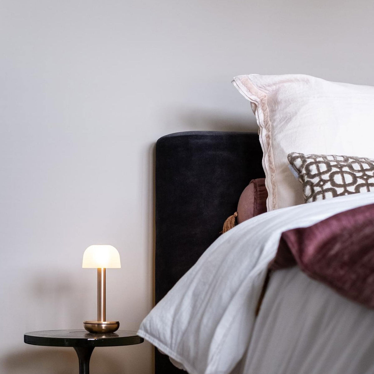 The Two IP65 LED Rechargeable Portable Table Lamp In Gold With Frosted Glass Shade