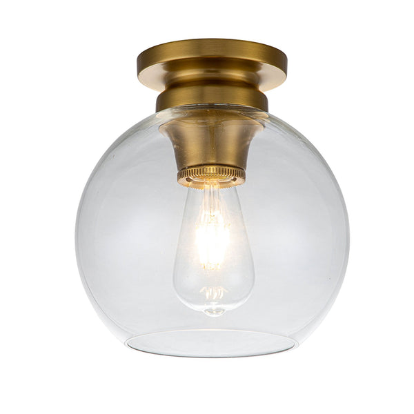 Tabby Flush Ceiling Light in Burnished Brass and Clear Glass Shade