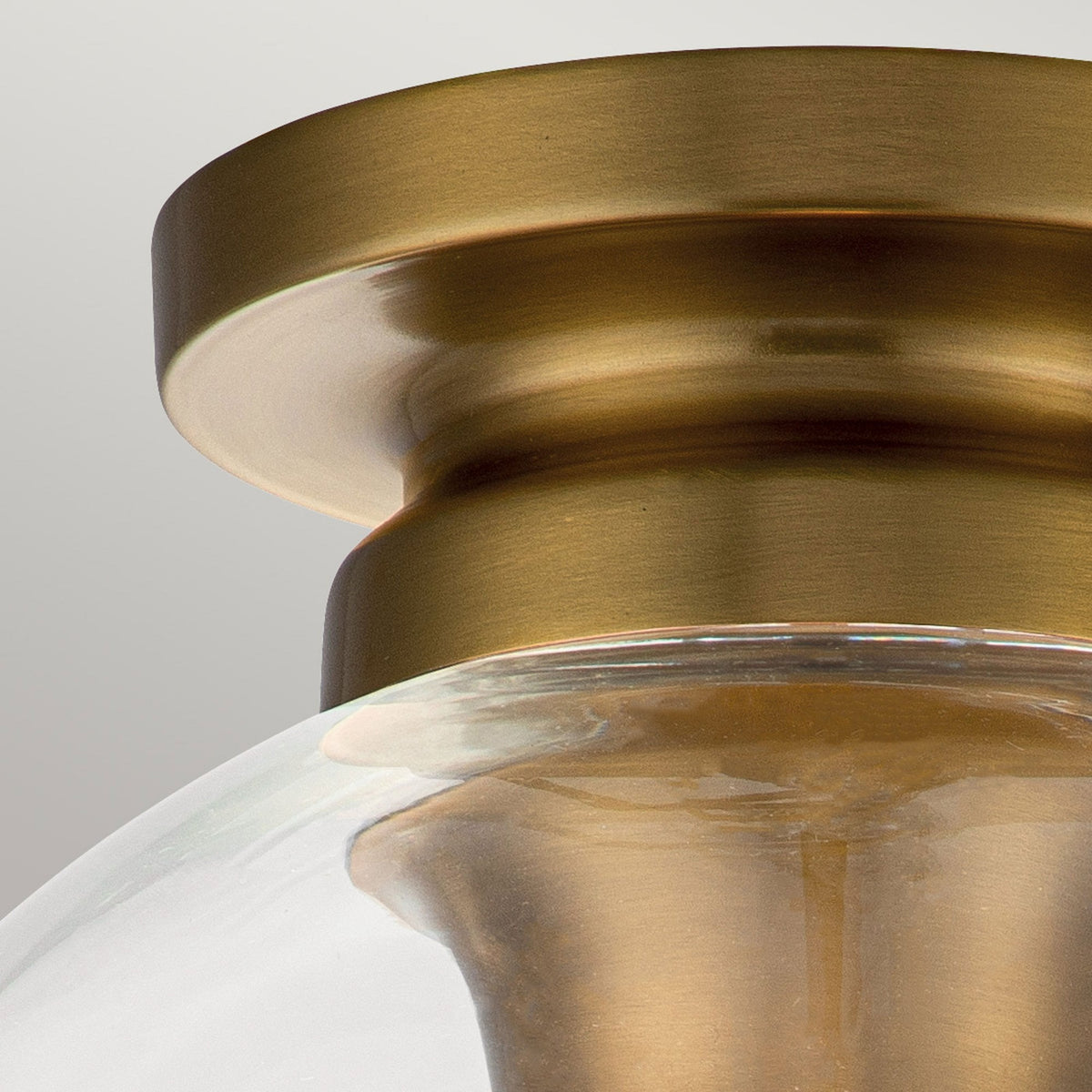 Tabby Flush Ceiling Light in Burnished Brass and Clear Glass Shade